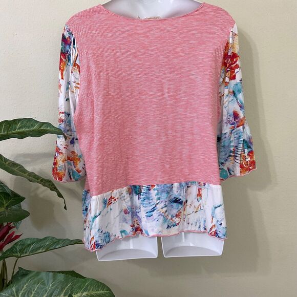 Soft Surroundings Yvette Blouse top plus sz. 2X mixed media Bell 3/4 Sleeve Arts - Picture 2 of 9